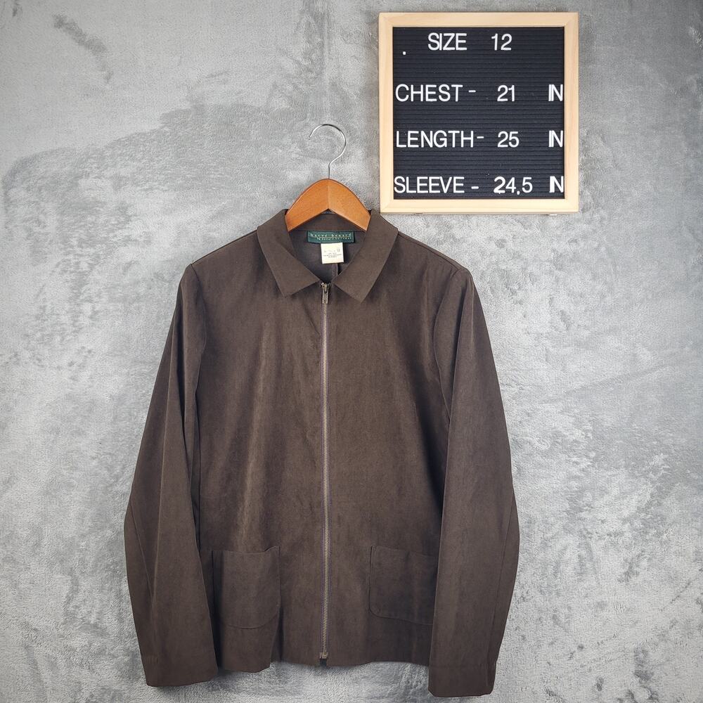 Harve Benard Brown Zip Jacket Size 12 Quiet Luxury Minimalist - Picture 10 of 10